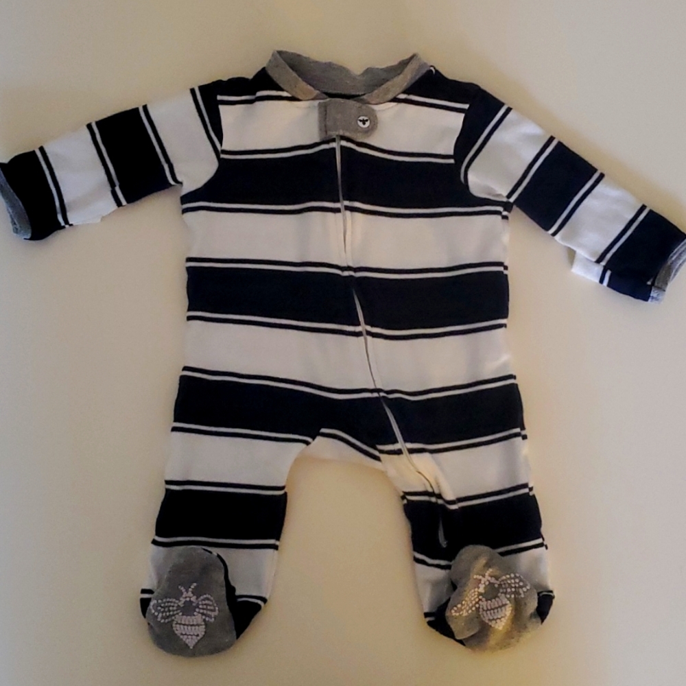 Burt's Bees Baby Rugby Stripe Organic Cotton Zip Front Loose Fit Footed Pajamas